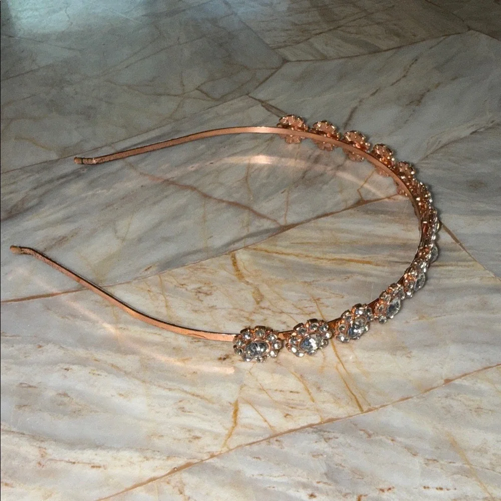 Rose‎ Gold Crystal Flower Headband Bridal Prom Floral Hair Accessory